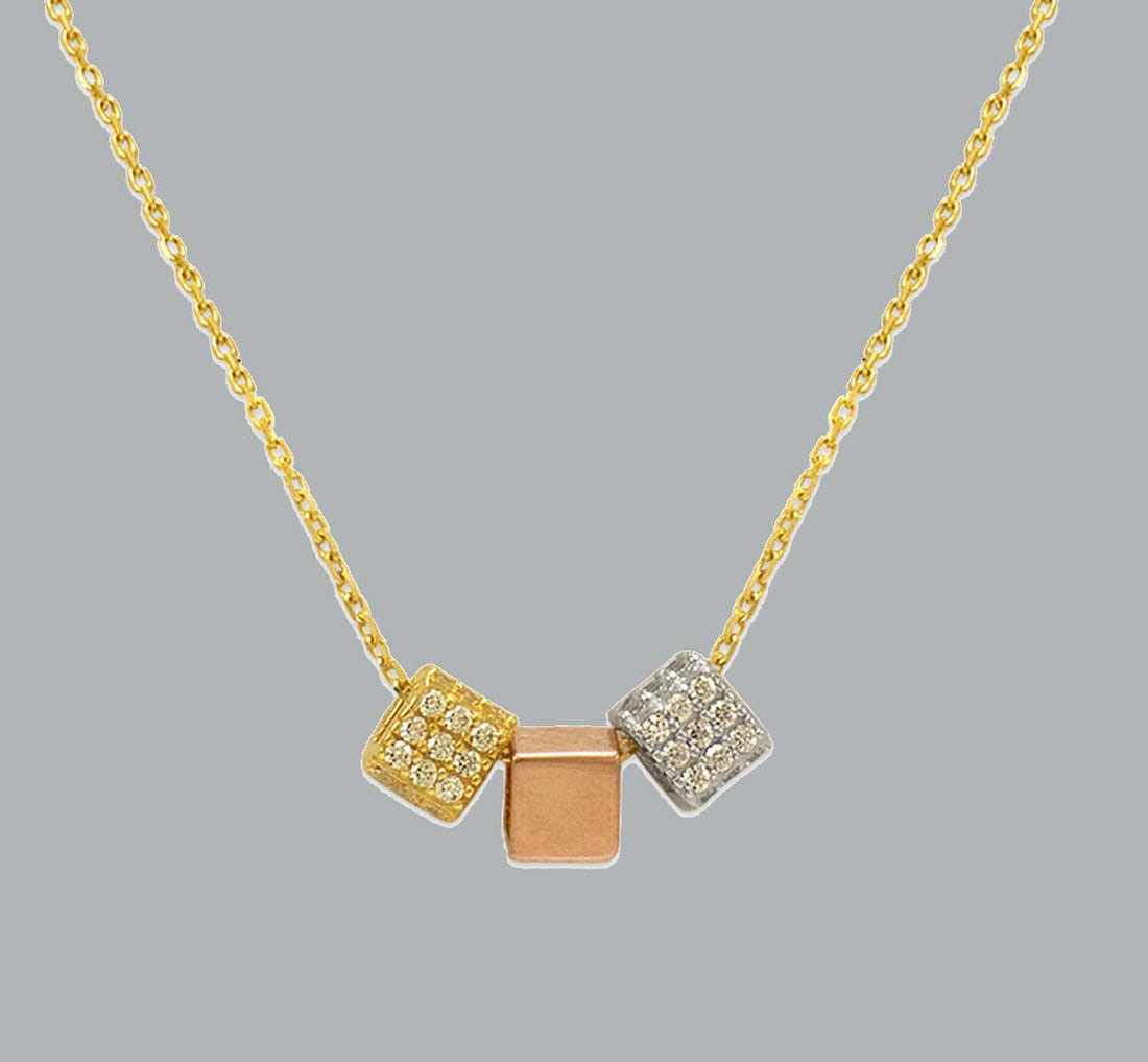 NEW 14K TRI COLOR GOLD LADIES FANCY CZ NECKLACE DICE (1 of 2)