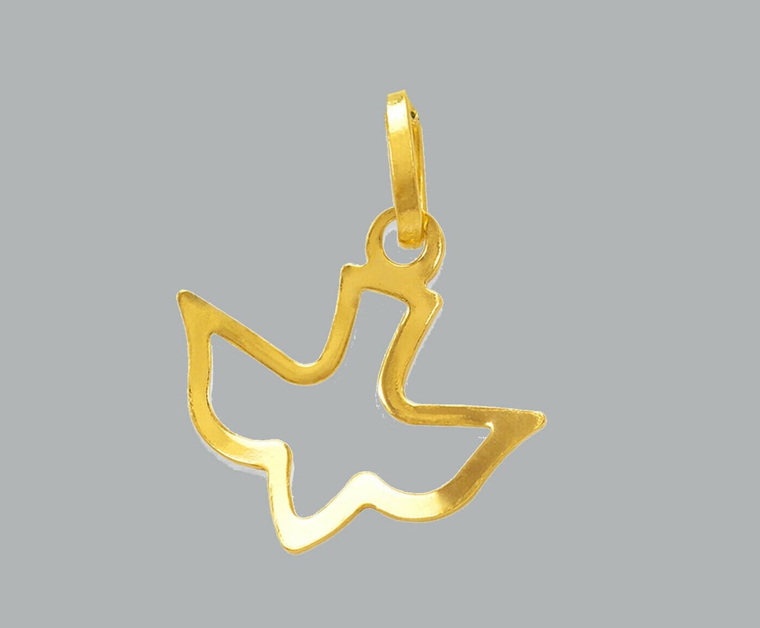 NEW 14K YELLOW GOLD DOVE PENDANT / CHARM: NEW 14K YELLOW GOLD PENDANT New 14K Yellow Gold Pendant Measures: 17mm x 13mm Pendant has a polished finish Pendant is hollow Stamp: 14k Apx Weight: 0.6g
