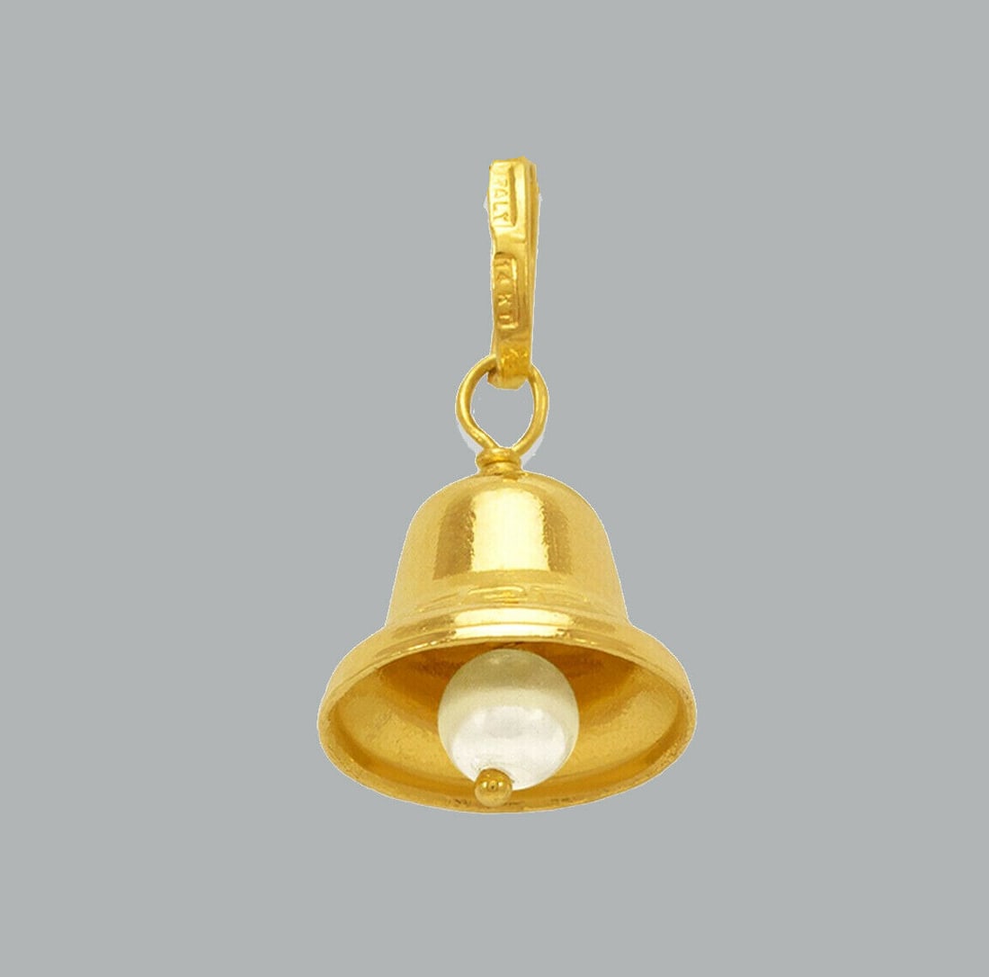 NEW 14K YELLOW GOLD BELL WITH PEARL PENDANT / CHARM (1 of 1)