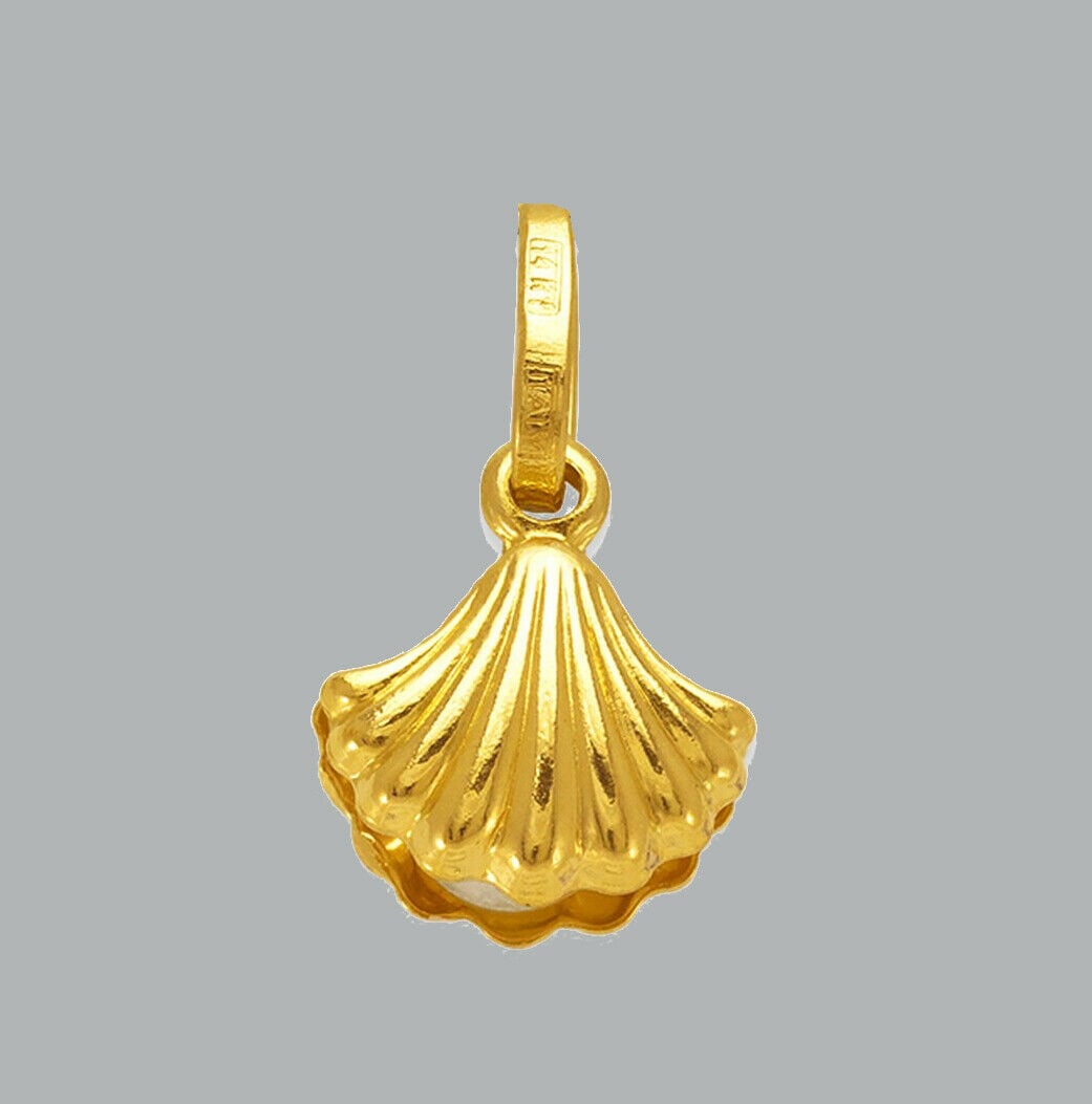 14K YELLOW GOLD CLAM SHELL WITH PEARL PENDANT / CHARM (1 of 2)