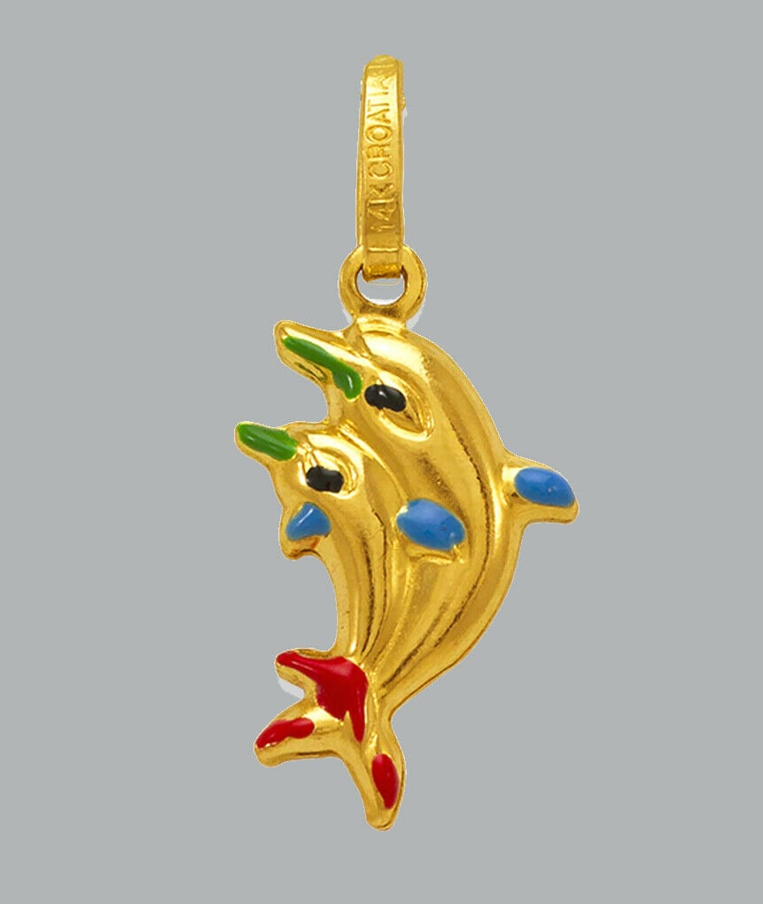 NEW 14K YELLOW GOLD ENAMEL PENDANT / CHARM DOLPHIN (1 of 1)