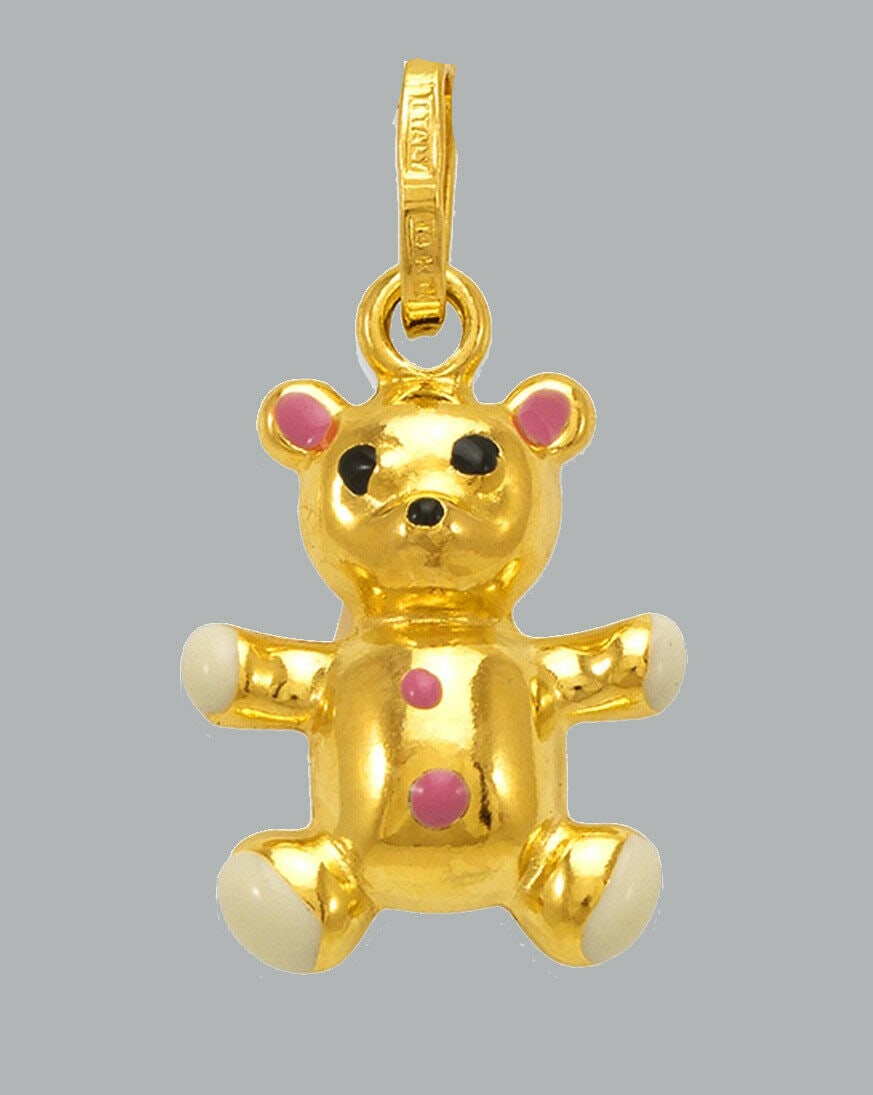 NEW 14K YELLOW GOLD ENAMEL PENDANT / CHARM TEDDY BEAR (1 of 1)