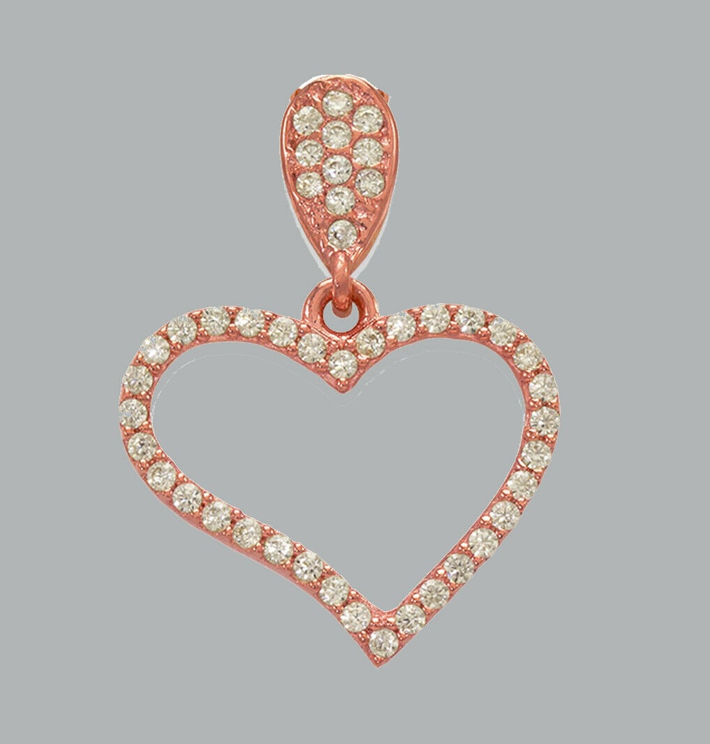 NEW 14K ROSE GOLD CZ FANCY CHARM PENDANT HEART: NEW 14K ROSE GOLD CZ HEART PENDANT New 14K Rose Gold pendant Heart measures 16x13mm Set with cubic zirconia Polished finish Stamp: 14k Apx Weight: 0.9g