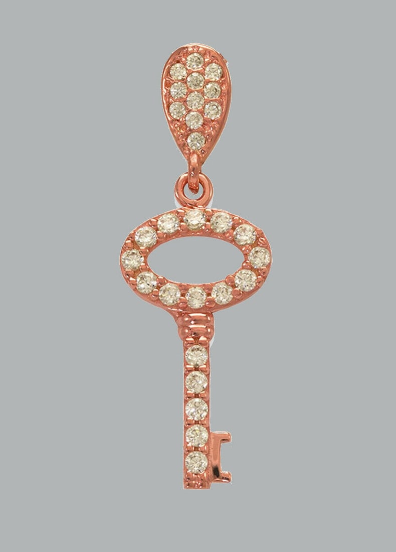 NEW 14K ROSE GOLD CZ FANCY CHARM PENDANT KEY (1 of 1)
