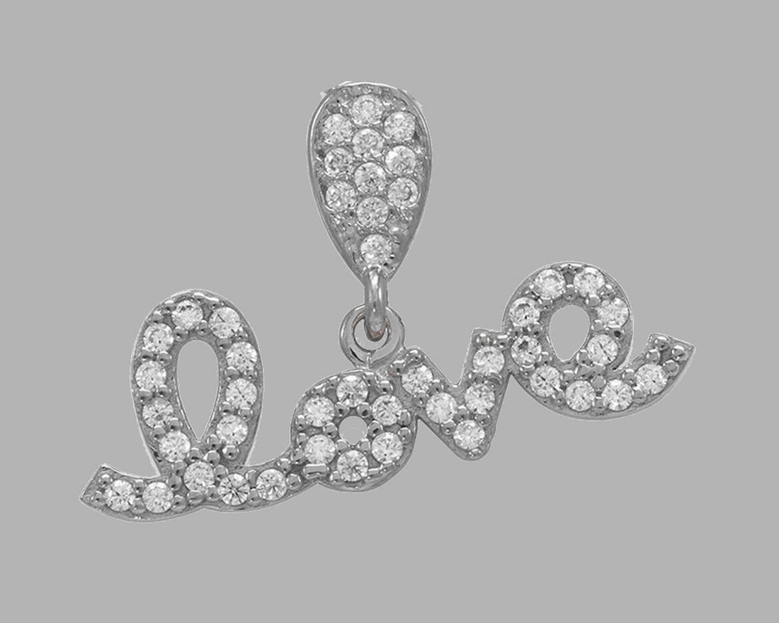 NEW 14K WHITE GOLD CZ FANCY CHARM PENDANT LOVE (1 of 1)