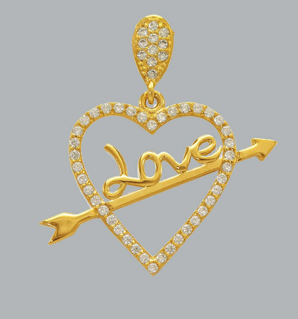 NEW 14K YELLOW GOLD CZ FANCY CHARM PENDANT LOVE HEART: NEW 14K YELLOW GOLD CZ LOVE HEART PENDANT New 14K Yellow Gold pendant Heart measures 24x19mm Set with cubic zirconia Polished finish Stamp: 14k Apx Weight: 1.9g