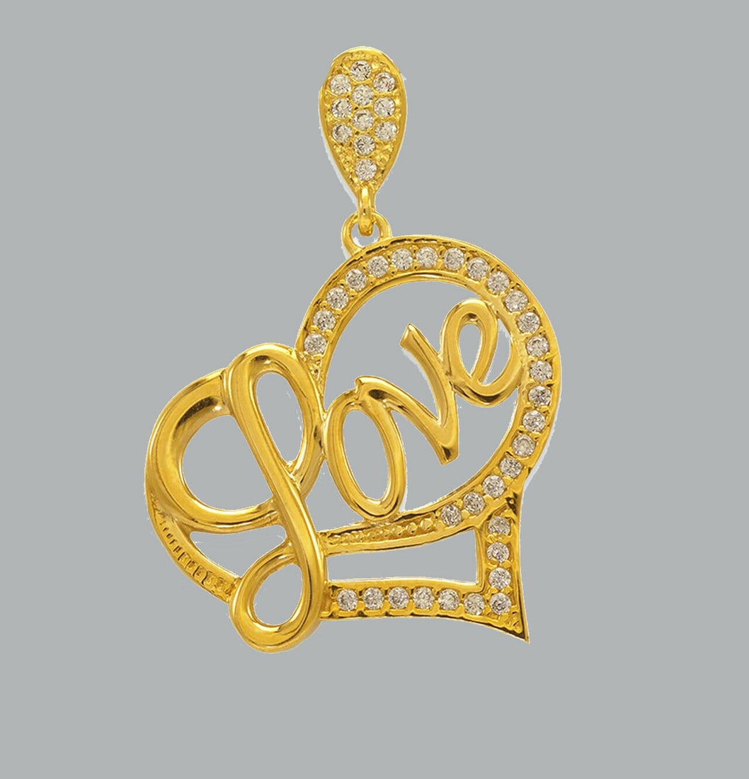 NEW 14K YELLOW GOLD CZ FANCY CHARM PENDANT LOVE HEART: NEW 14K YELLOW GOLD CZ LOVE HEART PENDANT New 14K Yellow Gold pendant Heart measures 22x22mm Set with cubic zirconia Polished finish Stamp: 14k Apx Weight: 2.7g
