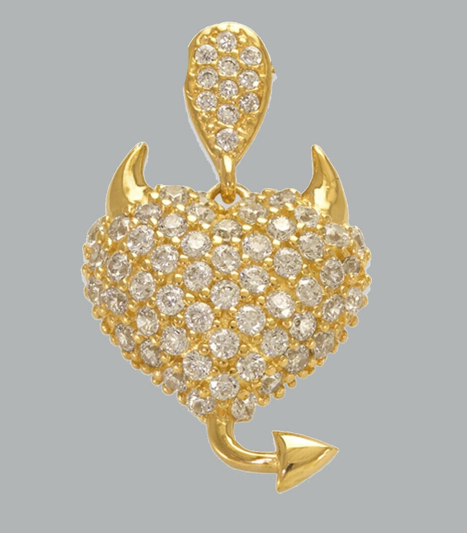 14K YELLOW GOLD CZ CHARM PENDANT PAVE DEVILISH HEART (1 of 1)