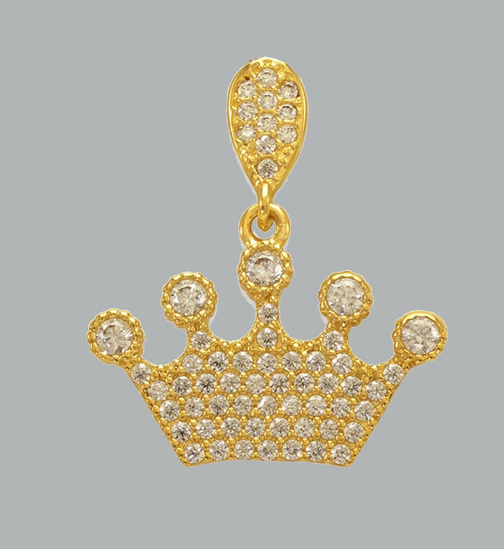 14K YELLOW GOLD CZ FANCY CHARM PENDANT CROWN TIARA (1 of 1)