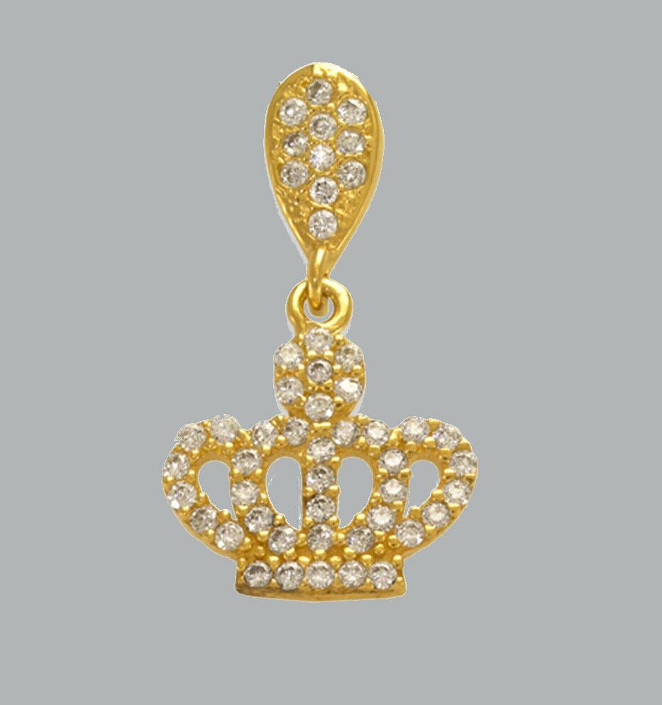 NEW 14K YELLOW GOLD CZ FANCY CHARM PENDANT CROWN (1 of 1)