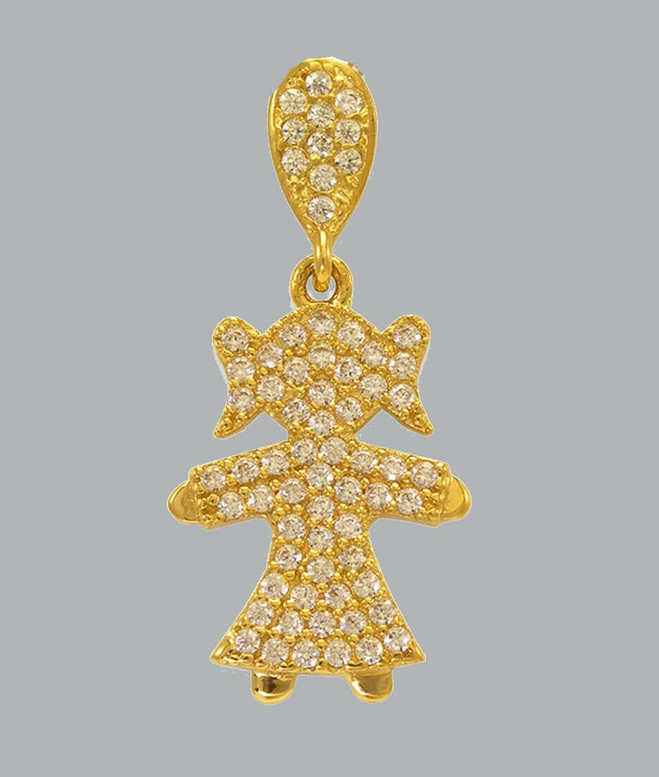 NEW 14K YELLOW GOLD CZ FANCY CHARM PENDANT GIRL (1 of 1)
