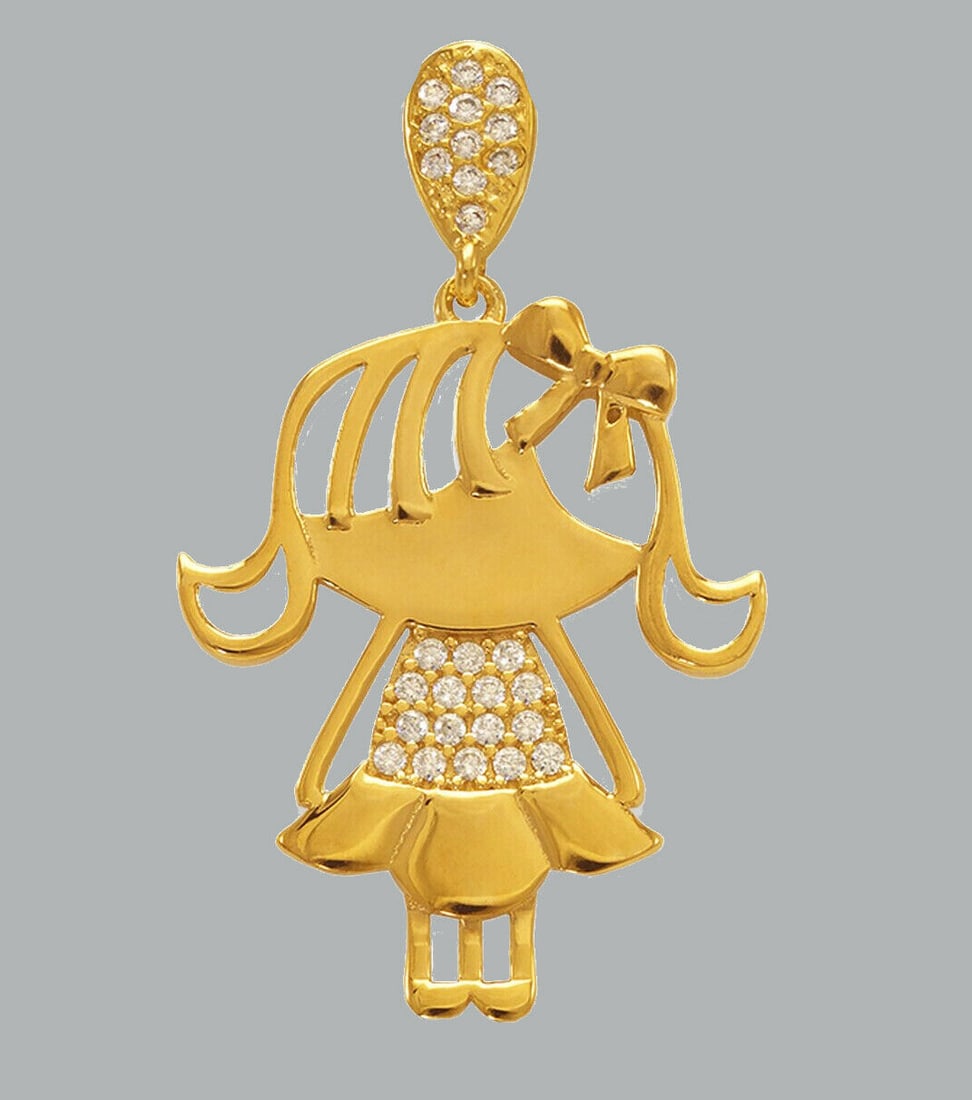 NEW 14K YELLOW GOLD CZ FANCY CHARM PENDANT GIRL (1 of 1)