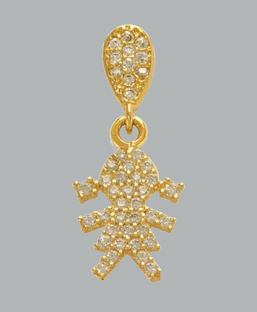 NEW 14K YELLOW GOLD CZ FANCY CHARM PENDANT GIRL (1 of 1)