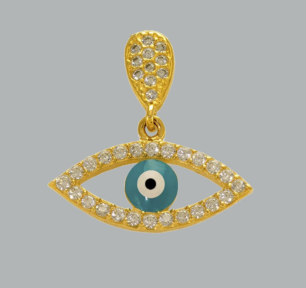 NEW 14K YELLOW GOLD CZ FANCY CHARM PENDANT EVIL EYE (1 of 1)