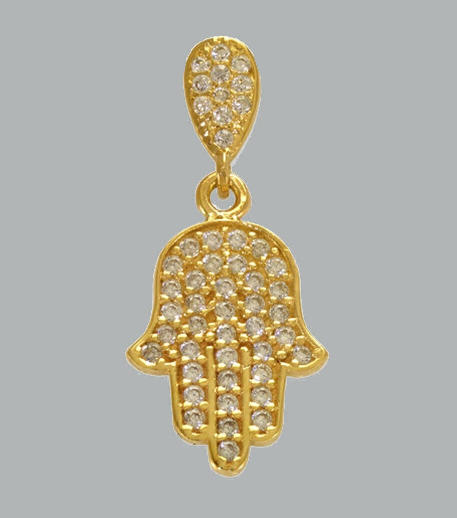 NEW 14K YELLOW GOLD CZ FANCY CHARM PENDANT HAMSA HAND (1 of 1)