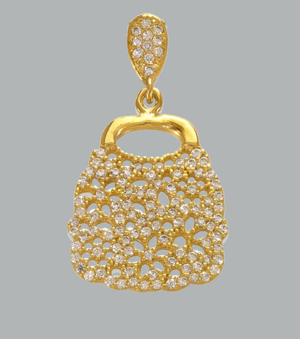 NEW 14K YELLOW GOLD CZ FANCY CHARM PENDANT HANDBAG (1 of 1)