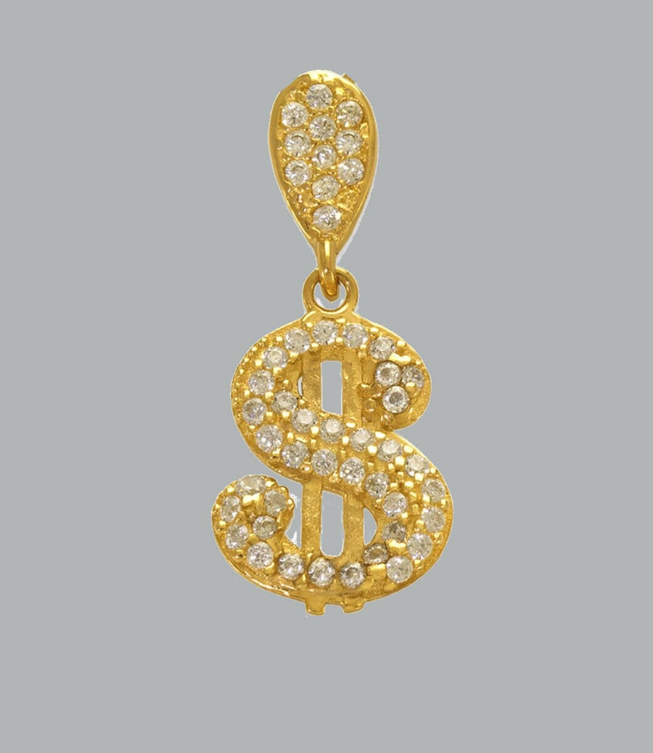 NEW 14K YELLOW GOLD CZ FANCY CHARM PENDANT DOLLAR SIGN (1 of 1)
