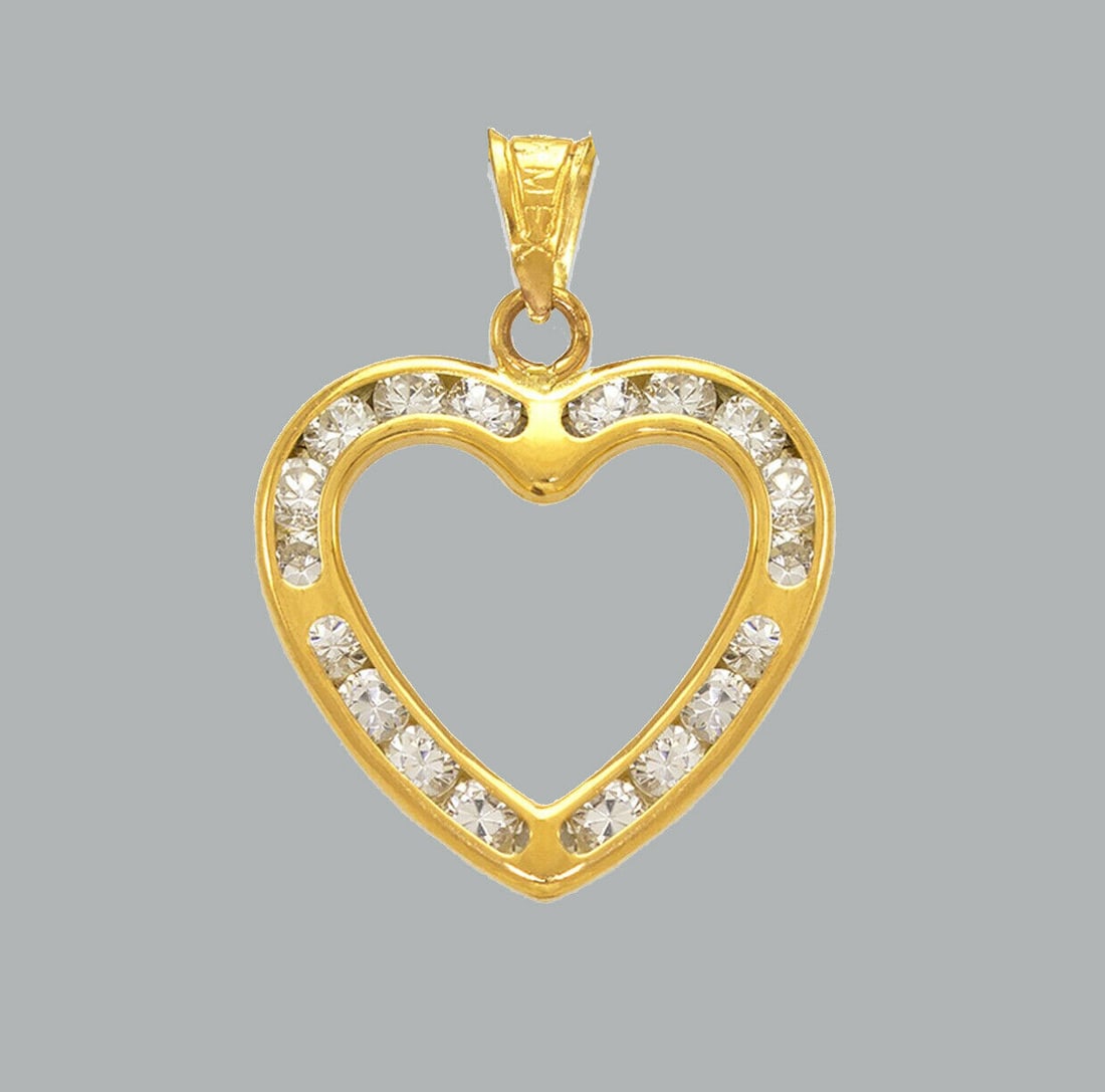 NEW 14K YELLOW GOLD CZ FANCY CHARM PENDANT HEART (1 of 1)