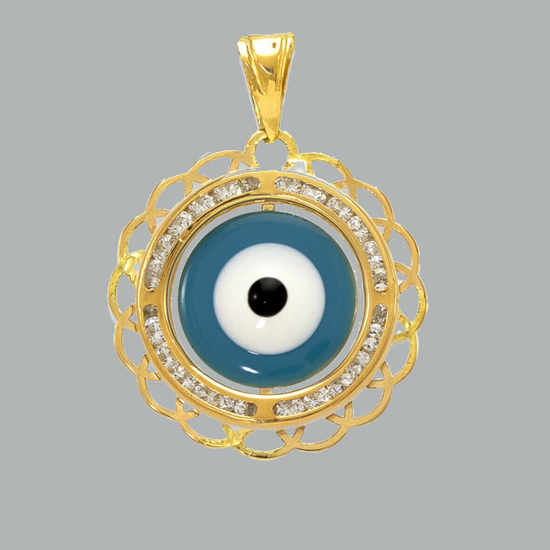 NEW 14K YELLOW GOLD CZ FANCY CHARM PENDANT EVIL EYE (1 of 1)