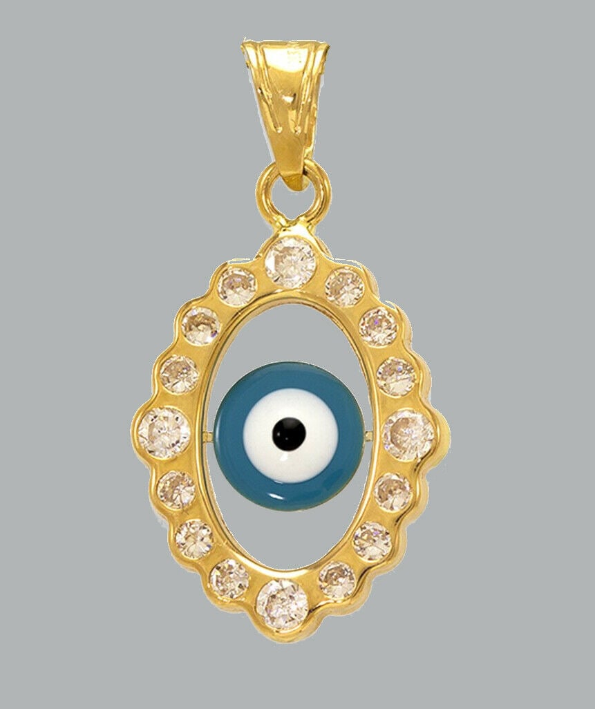 NEW 14K YELLOW GOLD CZ FANCY CHARM PENDANT EVIL EYE (1 of 1)