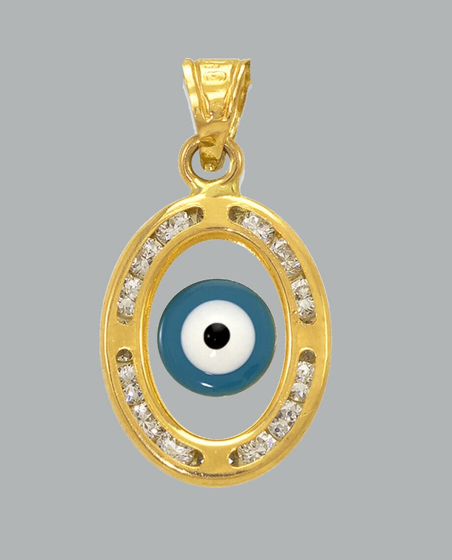 NEW 14K YELLOW GOLD CZ FANCY CHARM PENDANT EVIL EYE (1 of 1)