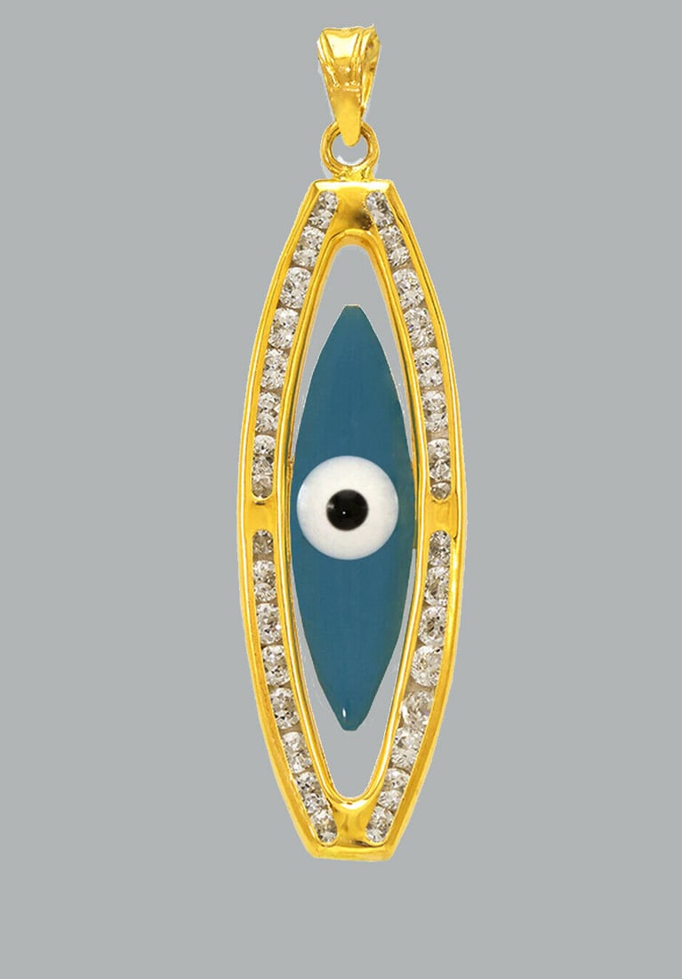NEW 14K YELLOW GOLD CZ FANCY CHARM PENDANT EVIL EYE (1 of 1)