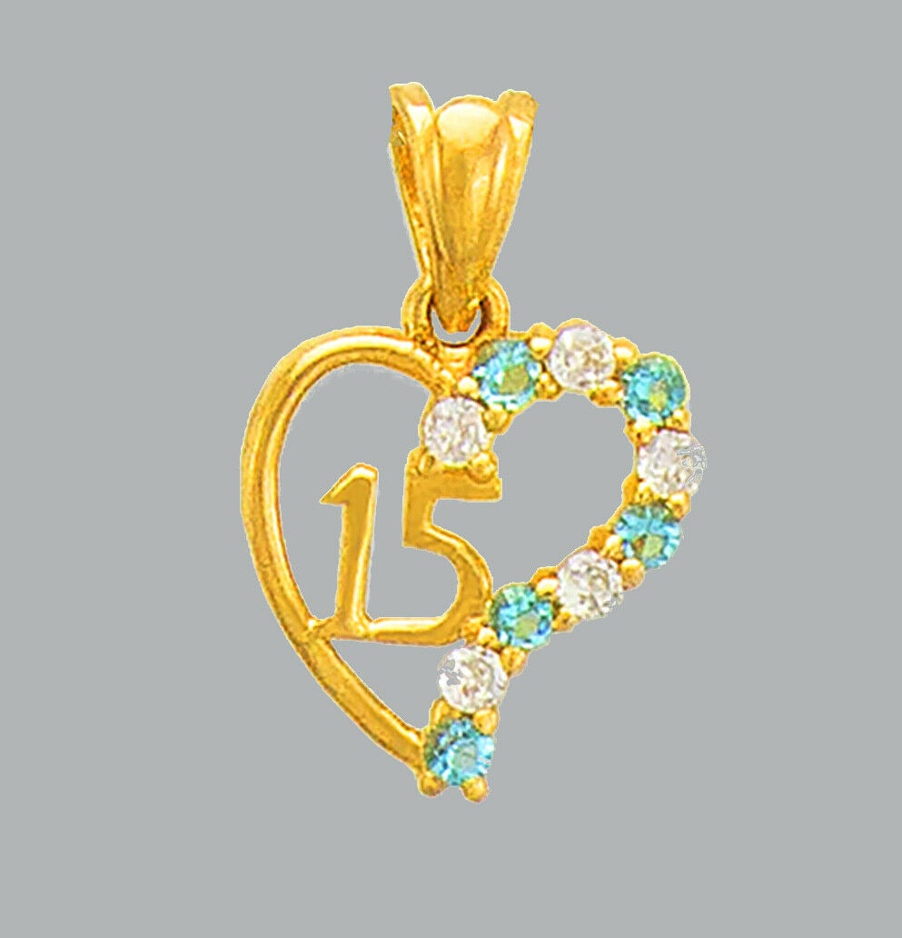 14K YELLOW GOLD BLUE CZ CHARM PENDANT HEART 15 ANOS: NEW 14K YELLOW GOLD CZ HEART PENDANT New 14K Yellow Gold pendant Heart measures 11x12mm Set with cubic zirconia Polished finish Stamp: 14k Apx Weight: 1.1g