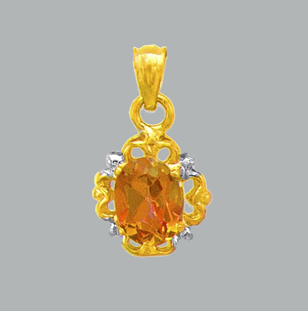 14K TWO TONE GOLD OVAL CZ FANCY CHARM PENDANT ORANGE: NEW 14K TWO TONE GOLD CZ PENDANT New 14K Two tone Gold pendant Pendant measures 10x12mm Set with cubic zirconia Polished finish Stamp: 14k Apx Weight: 1.4g