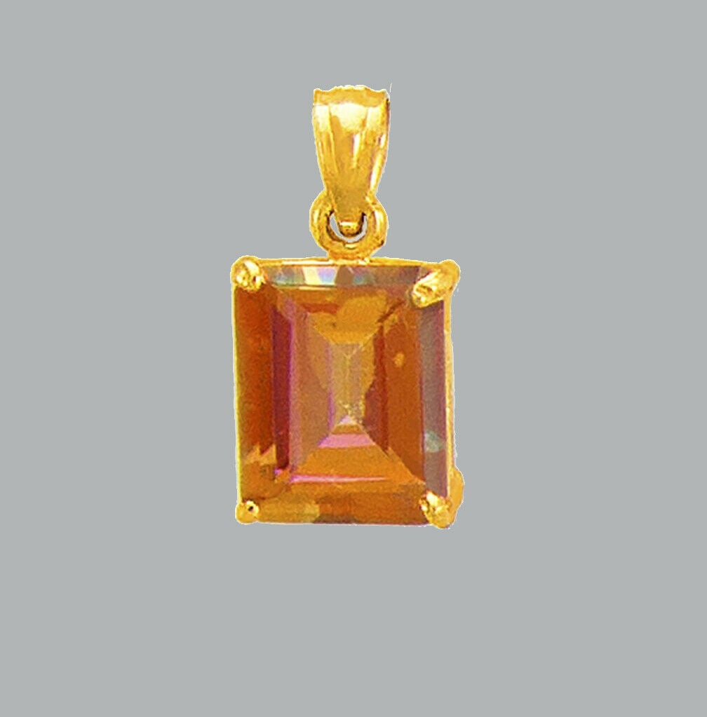 NEW 14K YELLOW GOLD EMERALD CUT CZ FANCY CHARM PENDANT (1 of 1)