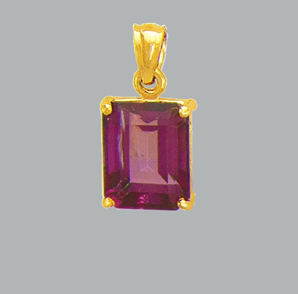 NEW 14K YELLOW GOLD EMERALD CUT CZ CHARM PENDANT PURPLE (1 of 1)