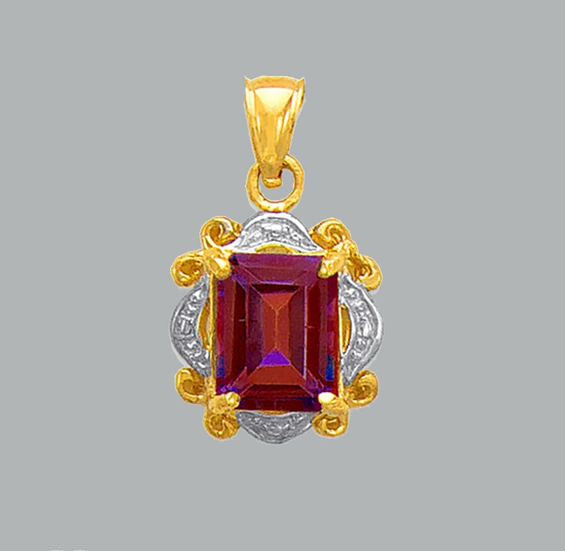 14K TWO TONE GOLD EMERALD CUT CZ CHARM PENDANT PURPLE (1 of 1)