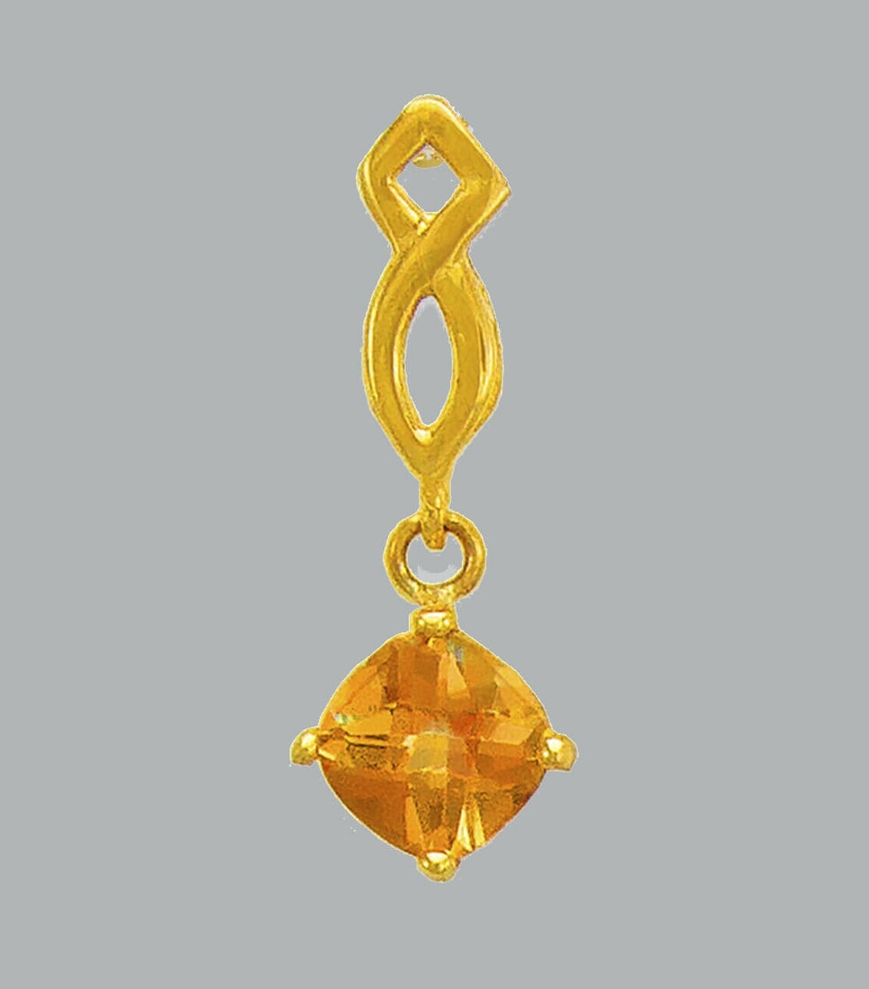 14K YELLOW GOLD CUSHION CUT DANGLE CZ CHARM PENDANT (1 of 1)