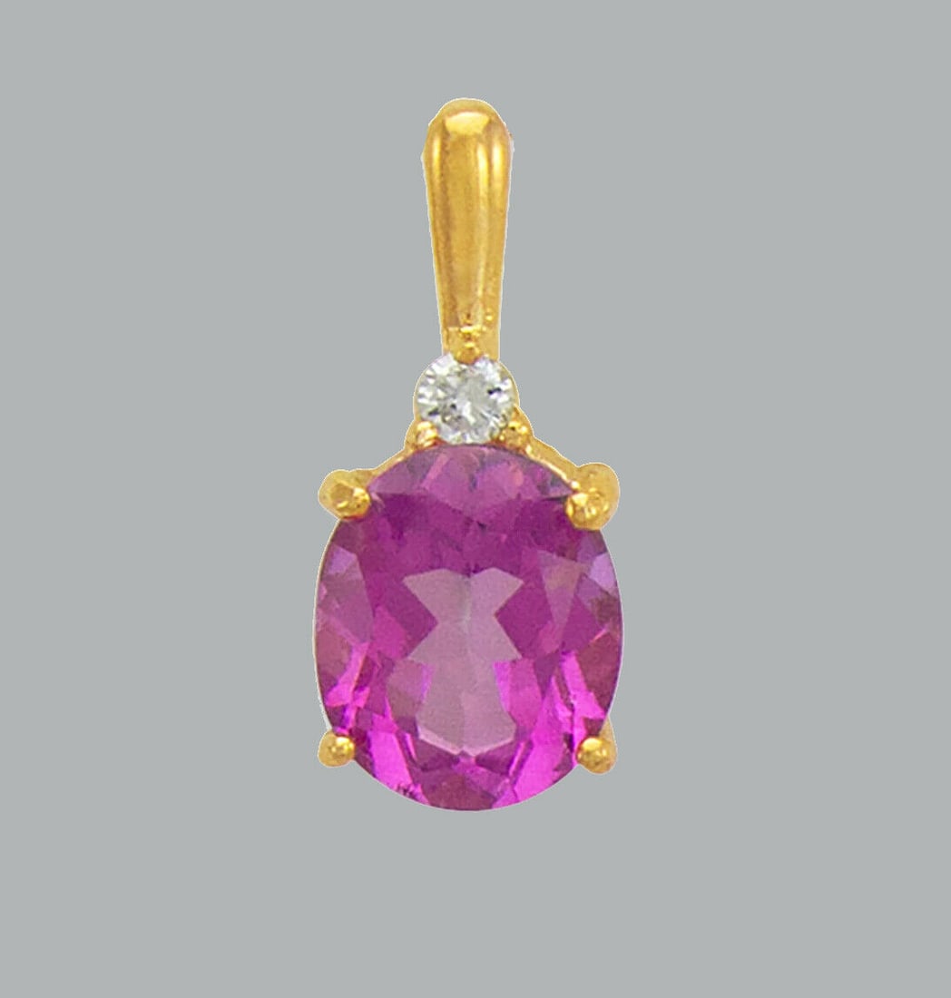 14K YELLOW GOLD OVAL CUT CZ FANCY CHARM PENDANT PINK (1 of 1)