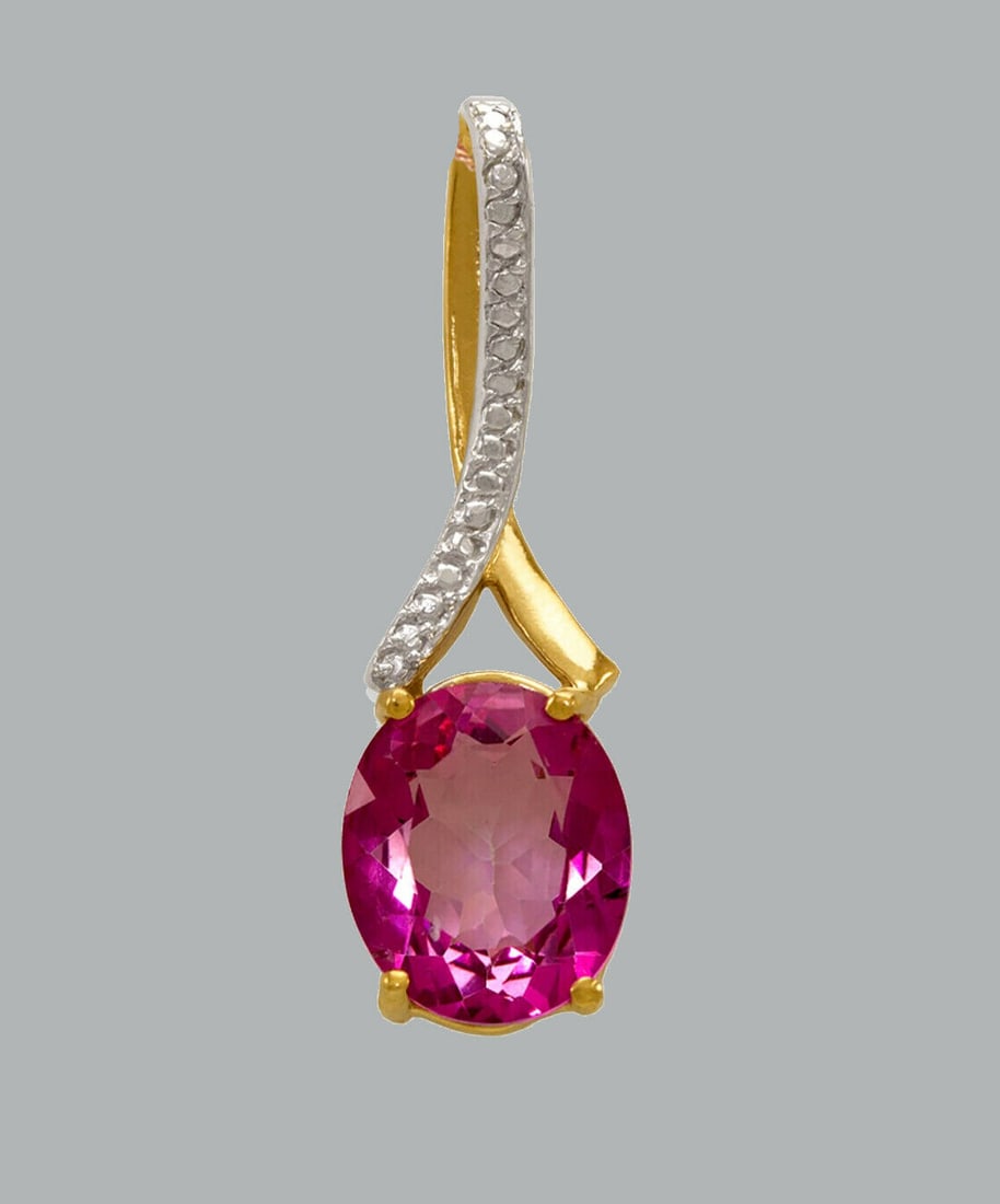 14K YELLOW GOLD OVAL CUT CZ FANCY CHARM PENDANT PINK (1 of 1)