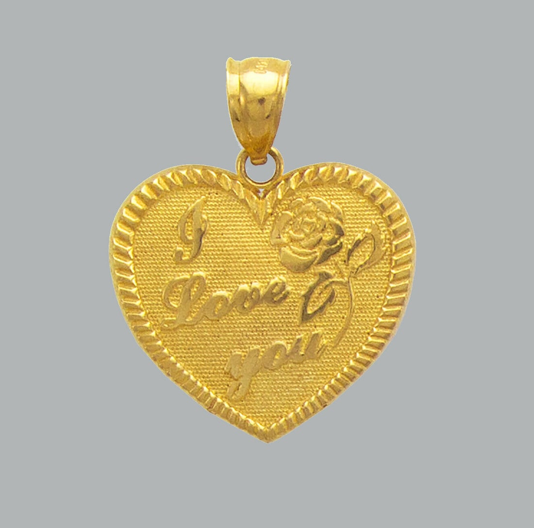 NEW 14K YELLOW GOLD PENDANT / CHARM HEART I LOVE YOU (1 of 1)