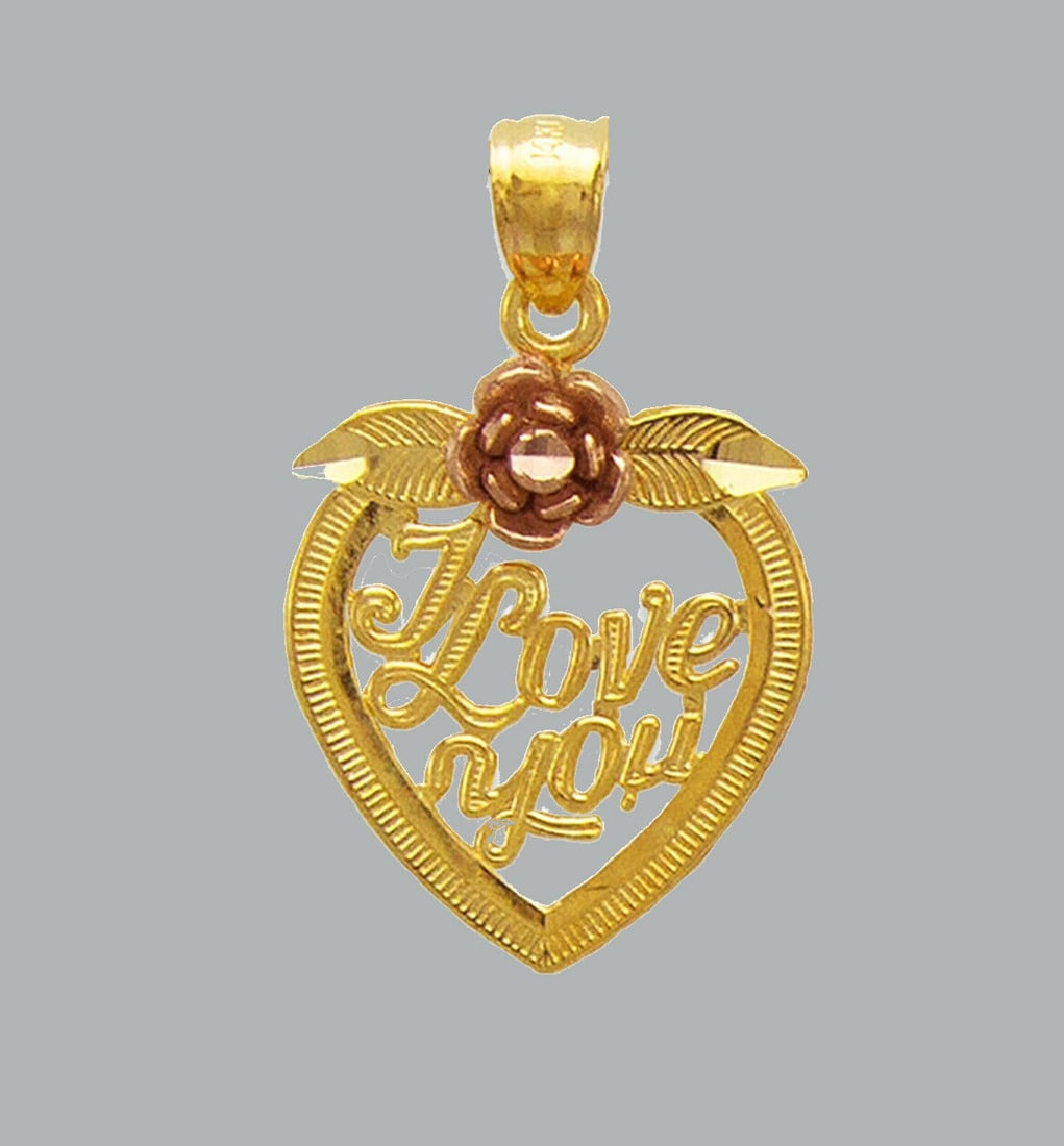NEW 14K TWO TONE GOLD PENDANT / CHARM HEART I LOVE YOU: NEW 14K TWO TONE GOLD I LOVE YOU HEART PENDANT New 14K two tone Gold Pendant Measures: 16x18mm Pendant has a polished finish Stamp: 14k Apx Weight: 2.1g