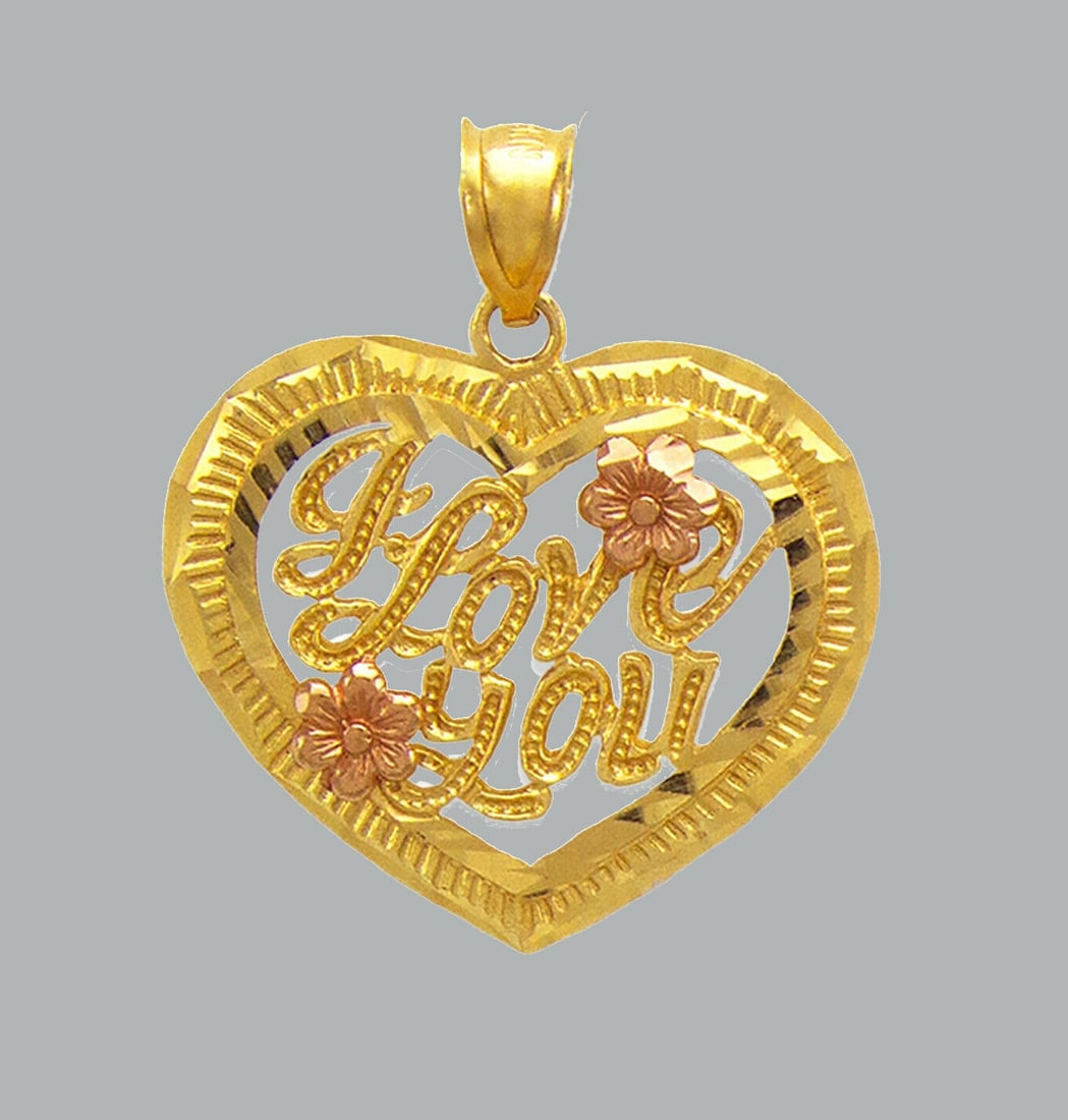 NEW 14K TWO TONE GOLD PENDANT / CHARM HEART I LOVE YOU (1 of 1)