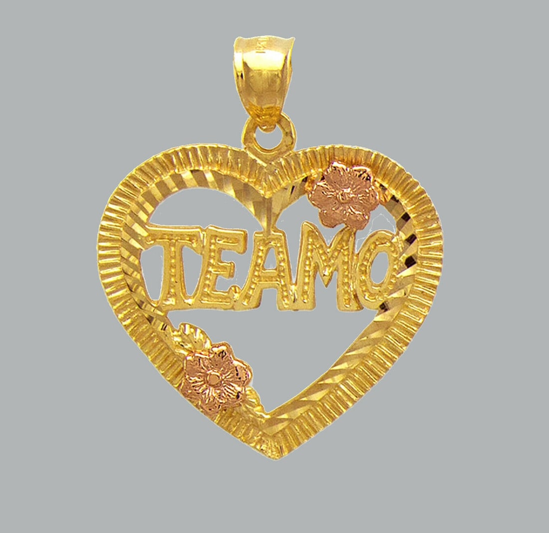 NEW 14K TWO TONE GOLD PENDANT / CHARM HEART TE AMO (1 of 1)