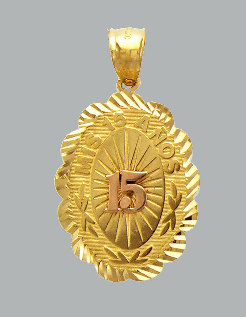 NEW 14K TWO TONE GOLD PENDANT / CHARM MIS 15 ANOS (1 of 1)
