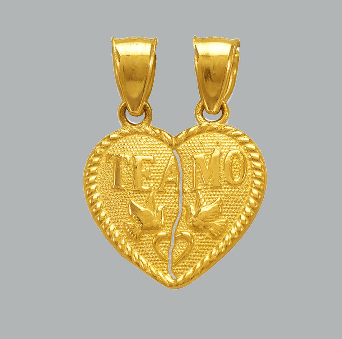 NEW 14K YELLOW GOLD PENDANT / CHARM HEART TE AMO (1 of 1)