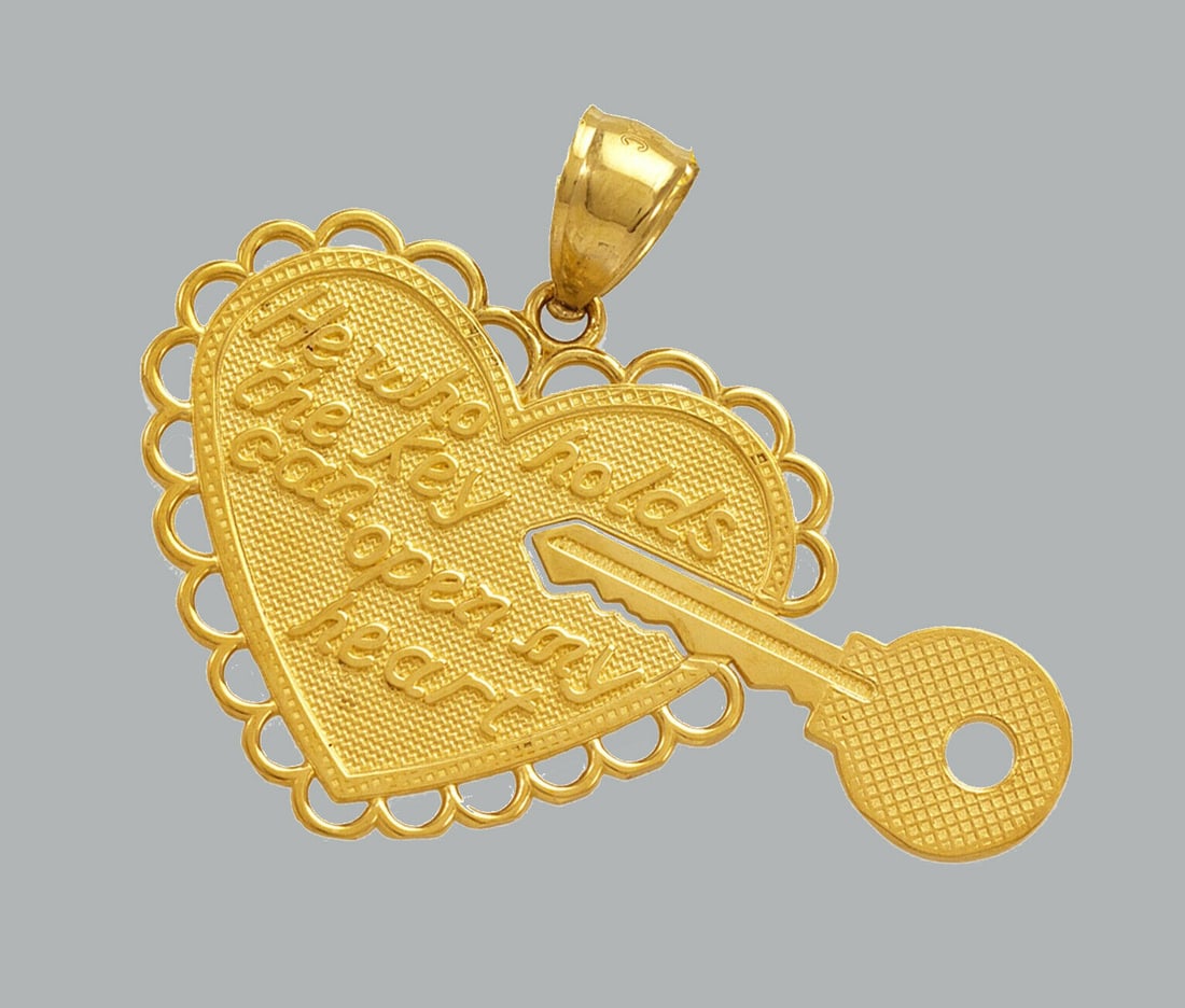 NEW 14K YELLOW GOLD PENDANT / CHARM TWO PIECE KEY HEART (1 of 1)