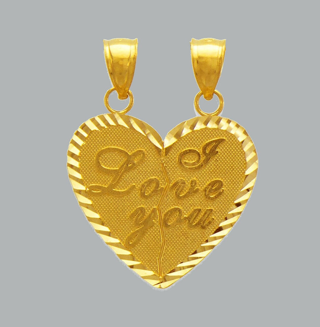 NEW 14K YELLOW GOLD PENDANT / CHARM HEART I LOVE YOU (1 of 1)