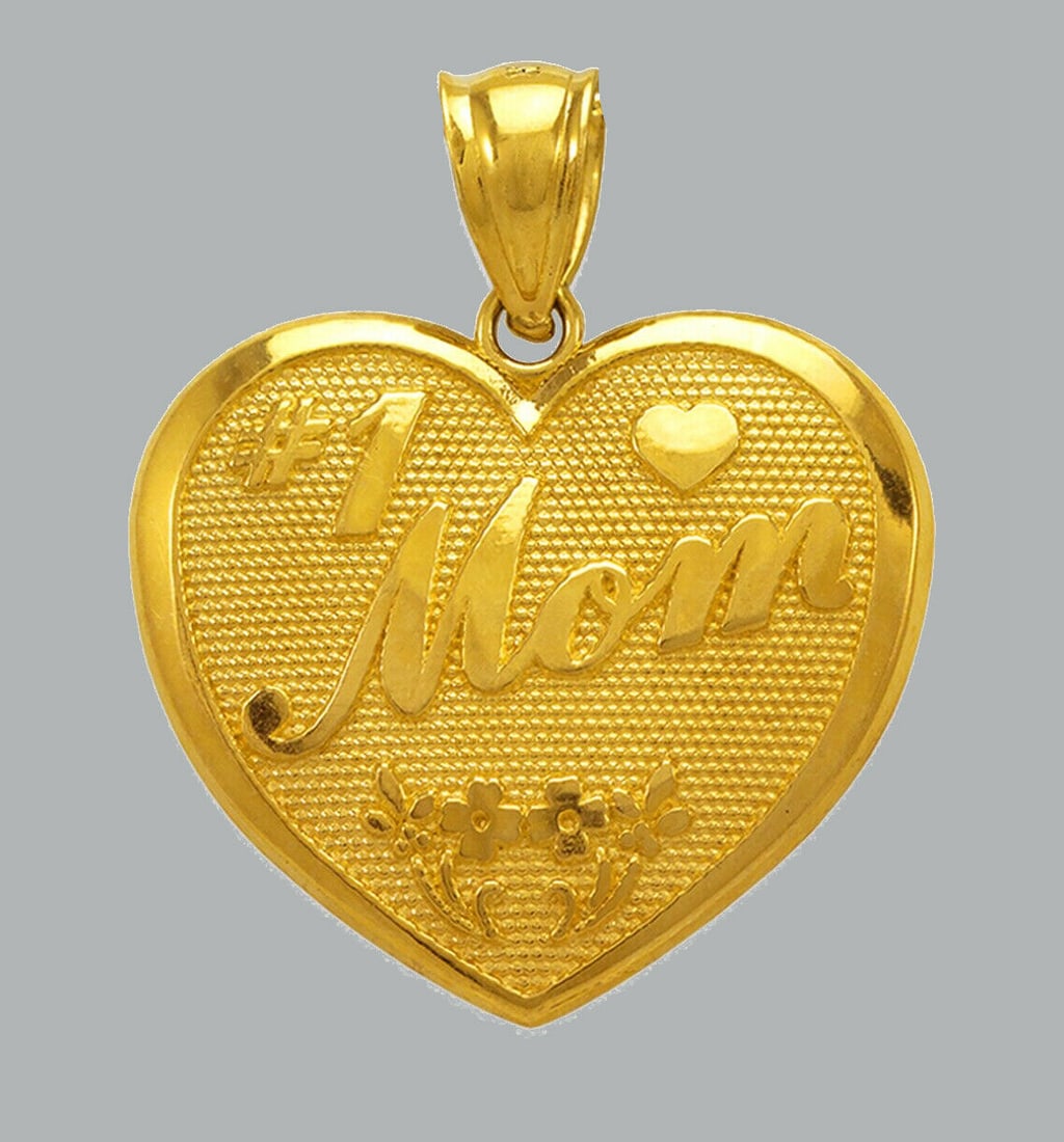 NEW 14K YELLOW GOLD HEART CHARM PENDANT, #1 MOM: NEW 14K YELLOW GOLD #1 MOM HEART PENDANT New 14K Yellow Gold Heart Pendant Measures: 19mm x 17mm - 1.6g Pendant has a polished finish Stamp: 14k