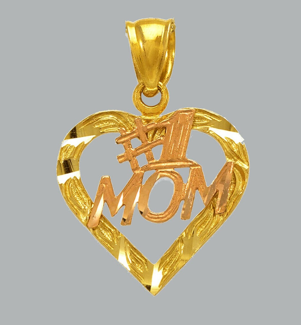 NEW 14K TWO TONE GOLD PENDANT / CHARM HEART #1 MOM: NEW 14K TWO TONE GOLD #1 MOM HEART PENDANT New 14K two tone Gold Pendant Measures: 20x19mm Pendant has a polished finish Stamp: 14k Apx Weight: 1.7g