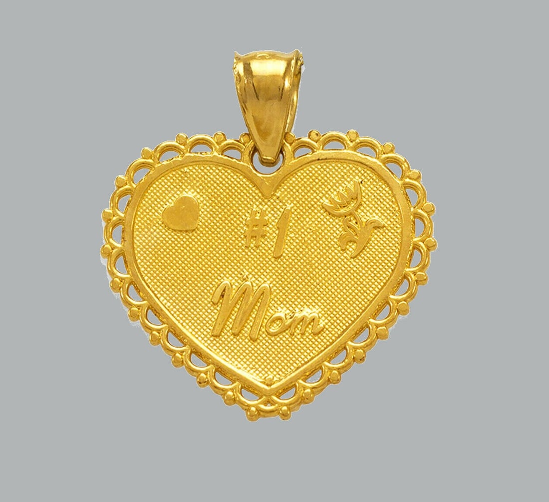 NEW 14K YELLOW GOLD PENDANT / CHARM HEART #1 MOM: NEW 14K YELLOW GOLD #1 MOM HEART PENDANT New 14K Yellow Gold Pendant Measures: 20x17mm Pendant has a polished finish Stamp: 14k Apx Weight: 1.7g