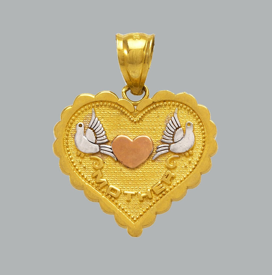 NEW 14K YELLOW GOLD PENDANT / CHARM HEART MOM (1 of 1)