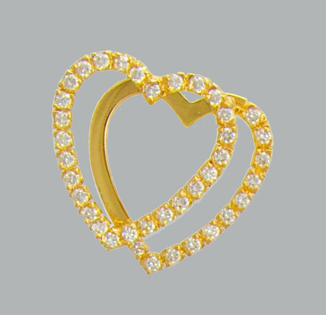 NEW 14K YELLOW GOLD CZ FANCY CHARM PENDANT DOUBLE HEART (1 of 1)