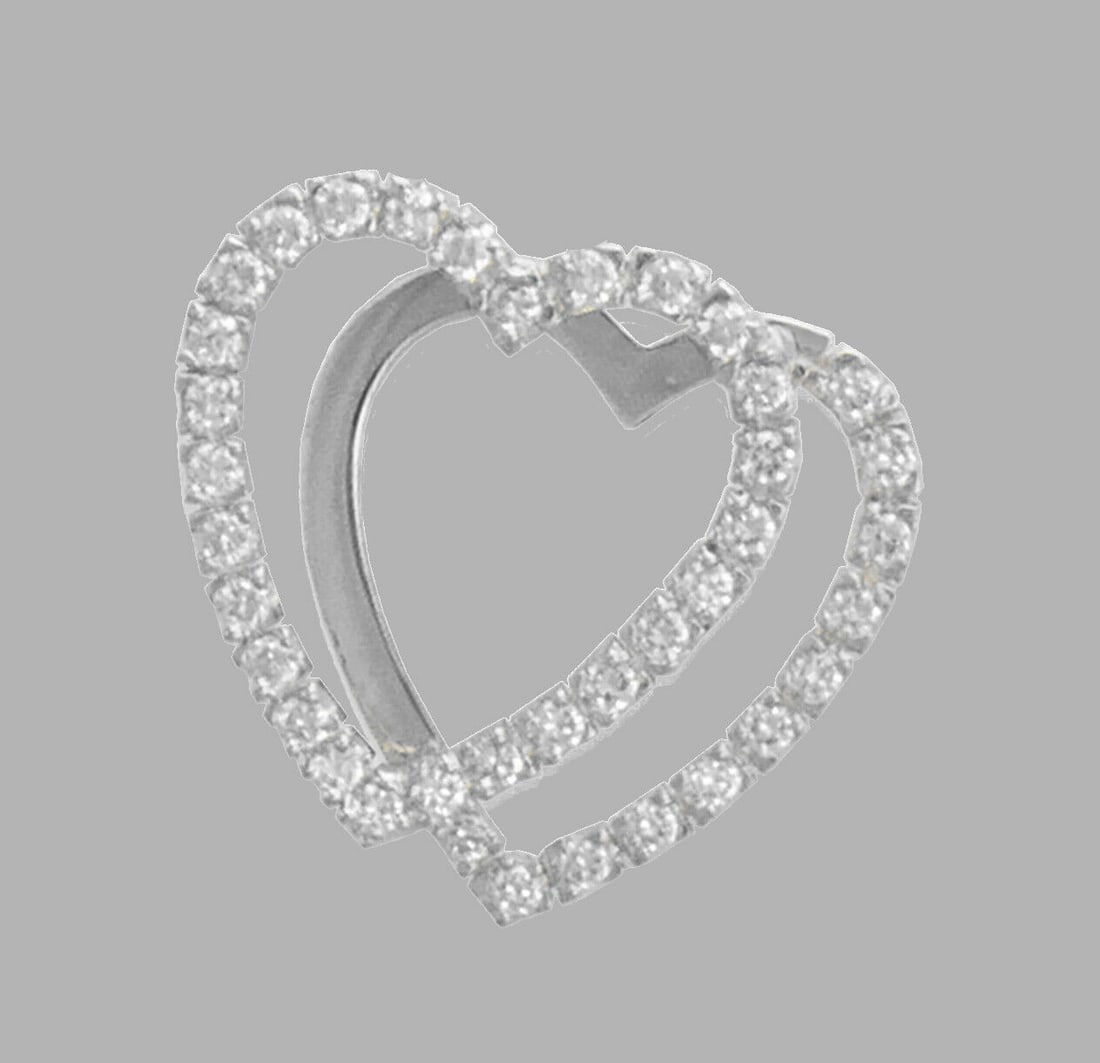 NEW 14K WHITE GOLD CZ FANCY CHARM PENDANT DOUBLE HEART (1 of 1)