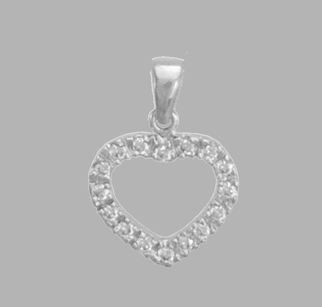 NEW 14K WHITE GOLD CZ FANCY CHARM PENDANT HEART: NEW 14K WHITE GOLD CZ HEART PENDANT New 14K White Gold pendant Heart measures 15x13mm Set with cubic zirconia Polished finish Stamp: 14k Apx Weight: 1.2g