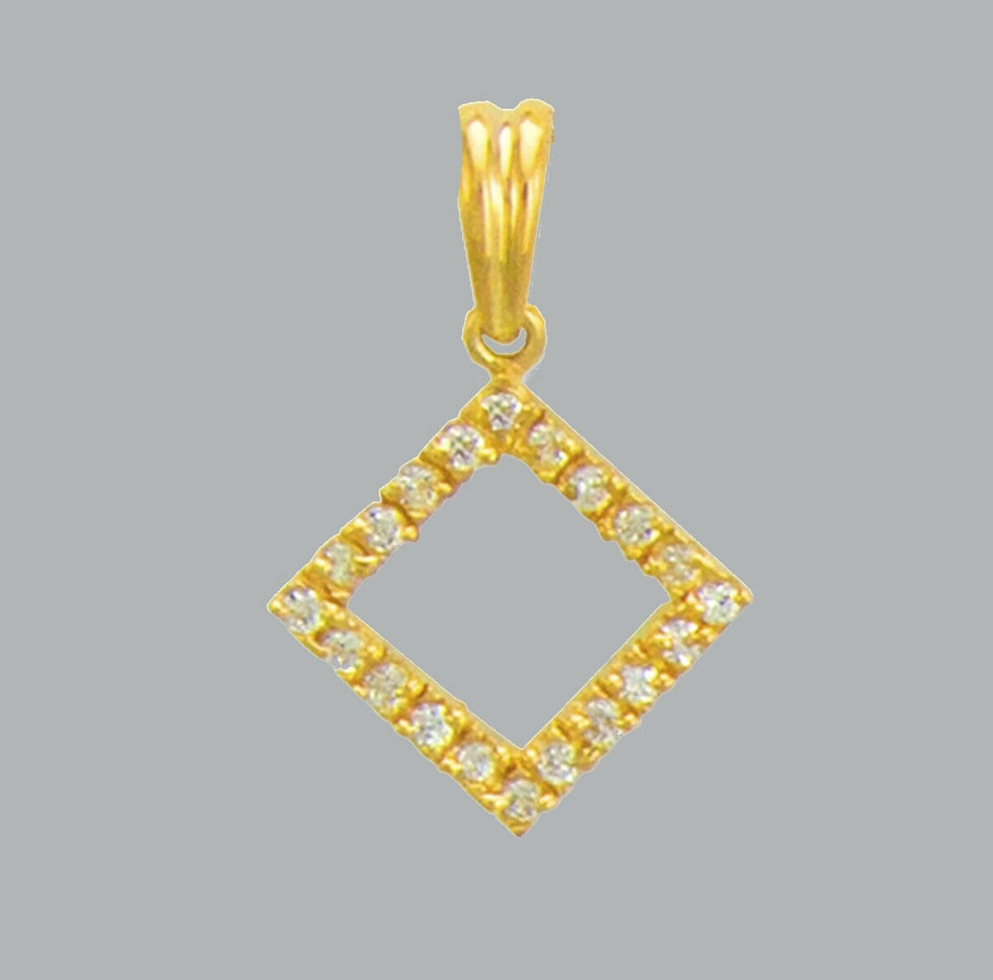 NEW 14K YELLOW GOLD CZ FANCY CHARM PENDANT SQUARE (1 of 1)